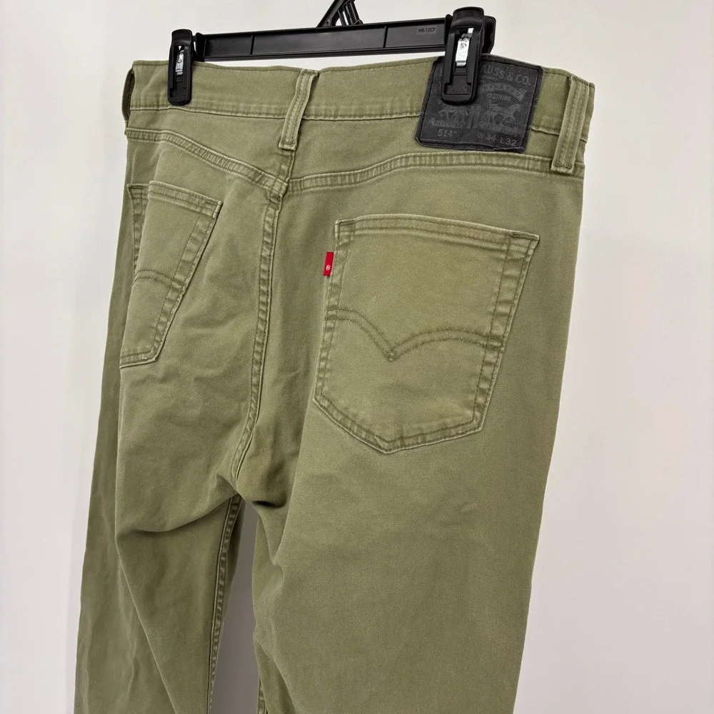 Levi's 514 Straight Fit Pants Mens 34x32 Olive Green Twill Chinos 5-Pocket